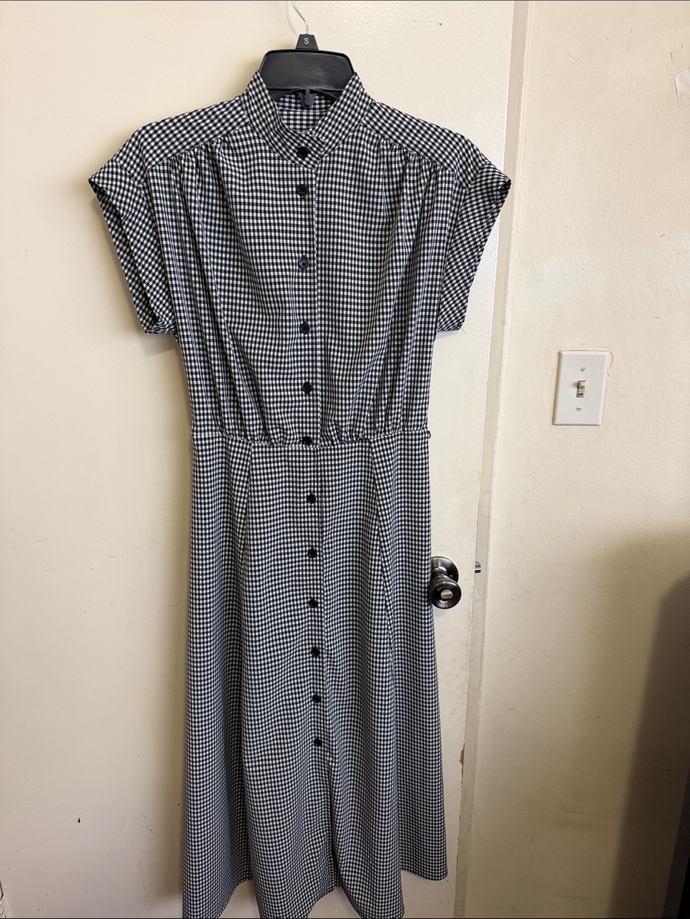 Calvin Klein Black and White Gingham Midi Shirt Dress